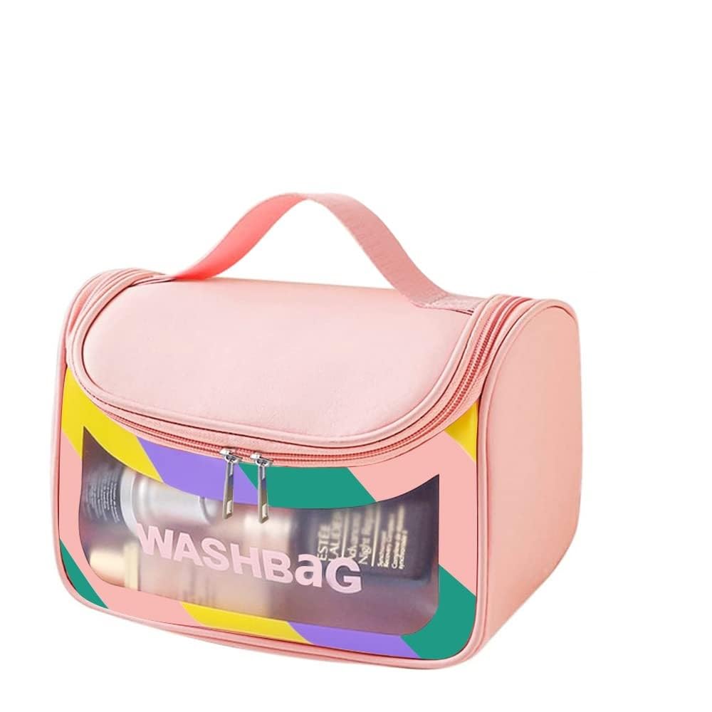 HASTHIP Travel Cosmetic Bag, Makeup Bag for Women Travel Toiletry Bag, Waterproof Toiletries Bag Portable Zippered Cosmetic Bag for Home & Travel, Pink HASTHIP Travel Cosmetic Bag, Makeup Bag for Women Travel Toiletry Bag, Waterproof Toiletries Bag Portable Zippered Cosmetic Bag for Home & Travel, Pink